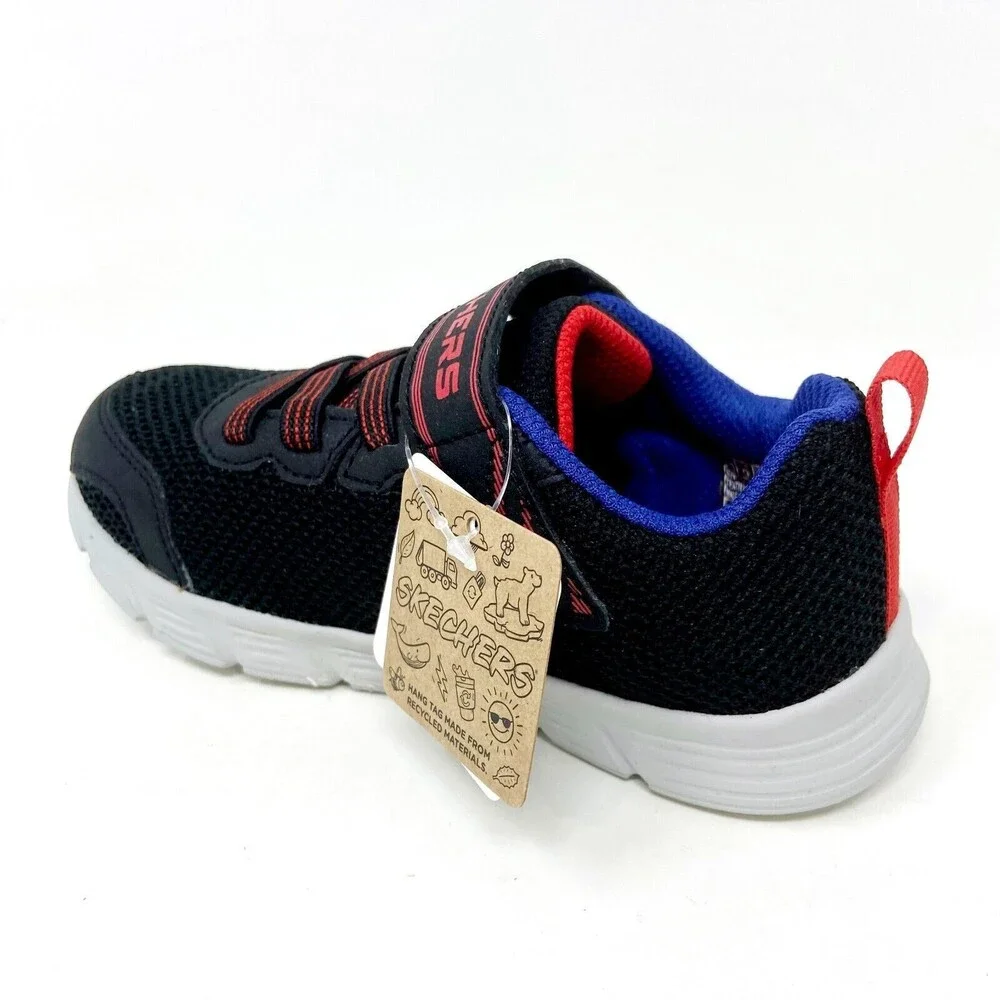 Skechers Boys Comfy Flex Mini Trainer Black Red Blue Toddler Size 6 Sneakers